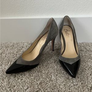 Butter Italy Grey Suede And Black Patent Leather Pointed Toe Heels Size 8